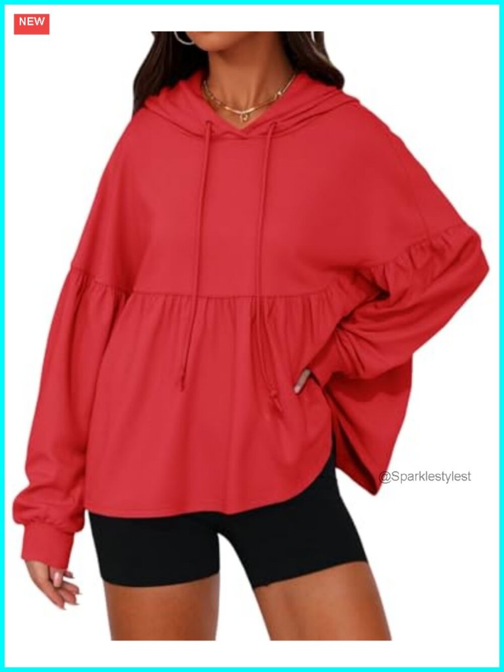Oversized Hoodie Sweatshirt Pullover Lantern Sleeve Peplum Hem